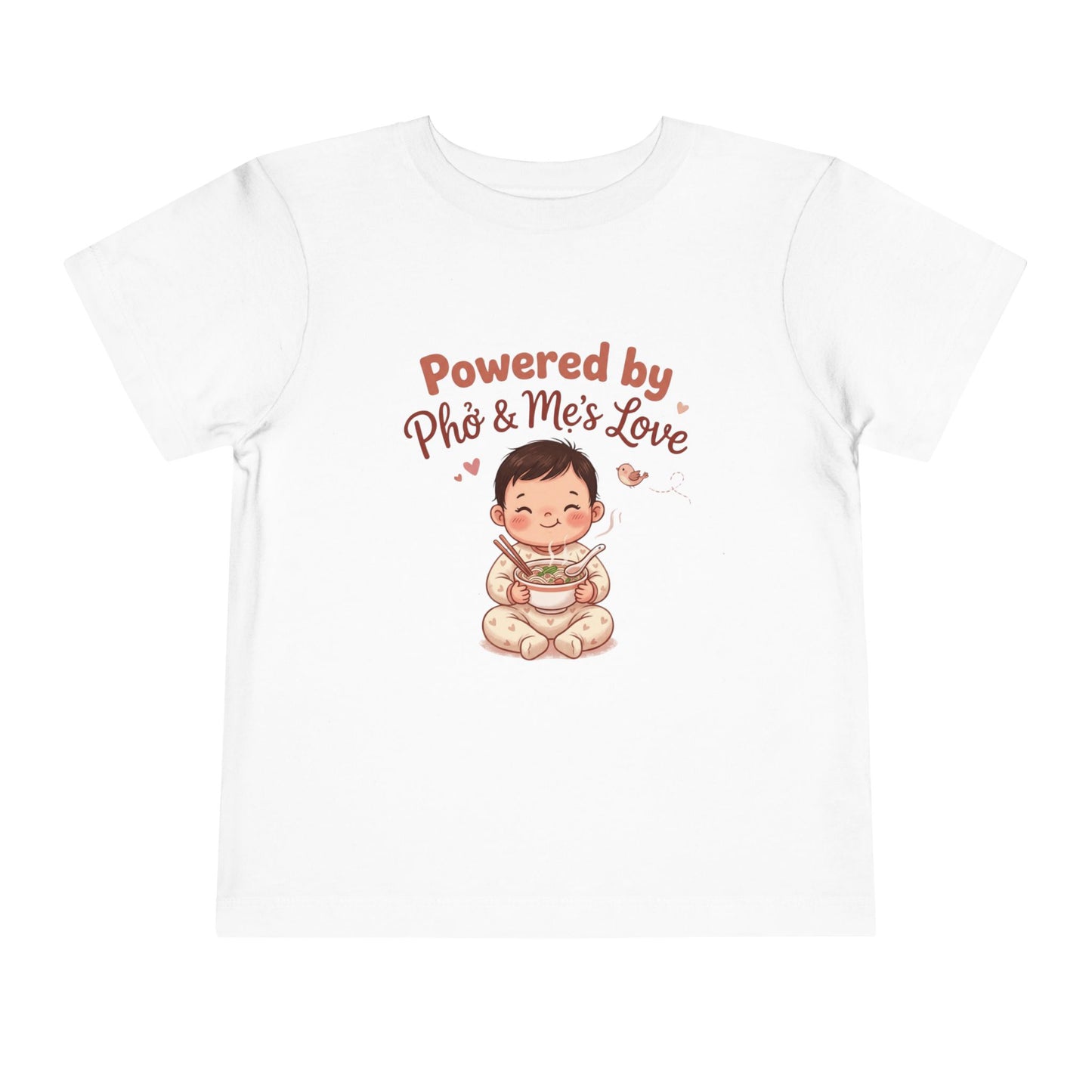 "Powered by Phở and Mẹ's Love" Toddler Tee — Vietnamese American Kids Shirt, Cute Foodie Mom Bond Graphic