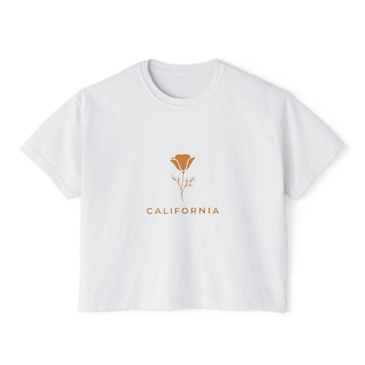 California Poppy Women's Boxy Tee — Minimal Floral Crop T-Shirt