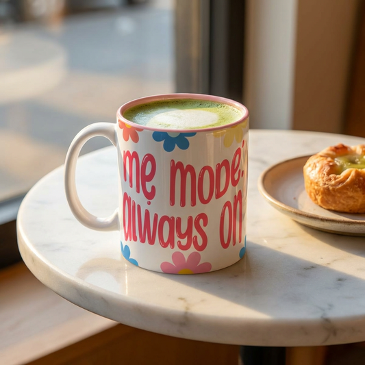 "Mẹ Mode: Always On" Floral Accent Coffee Mug (Pink) — Vietnamese American Mom Mug