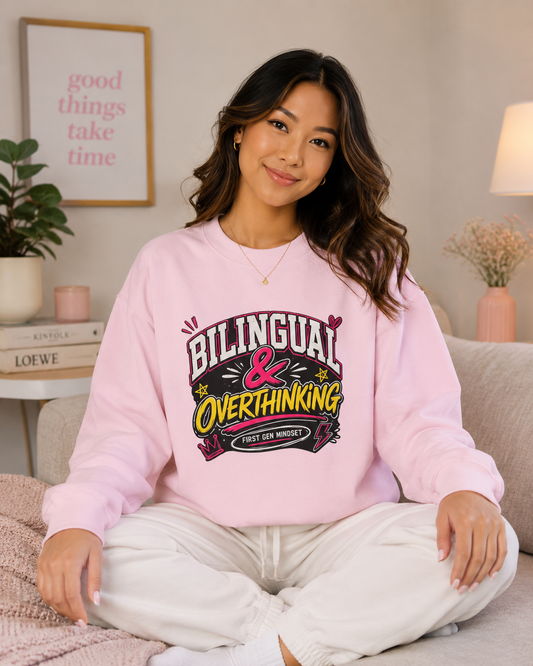 "Bilingual & Overthinking" Crewneck Sweatshirt — For Multilingual Deep Thinkers