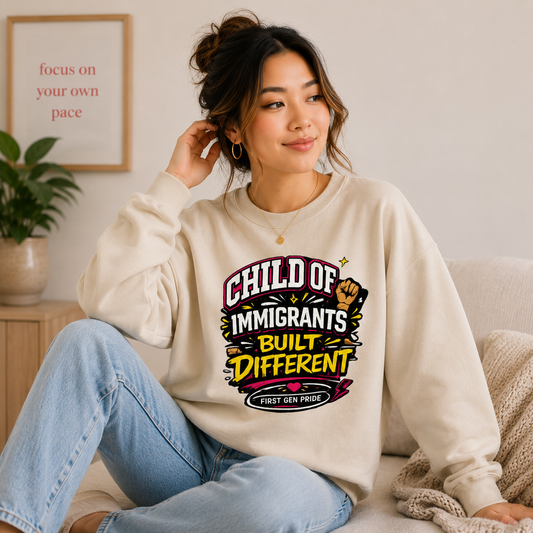 "Child of Immigrants Built Different" Crewneck Sweatshirt