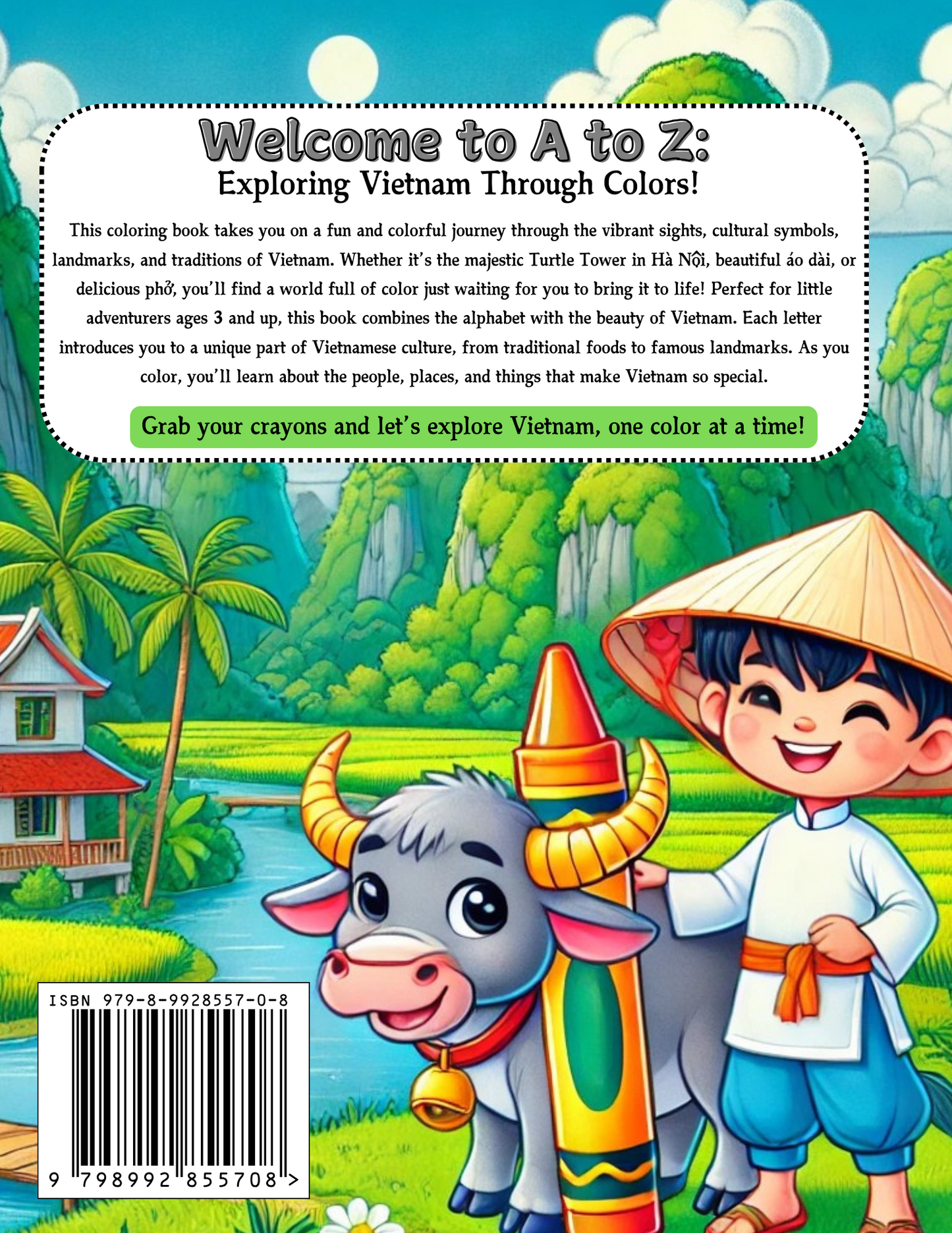 A to Z: Exploring Vietnam Through Colors Children's Coloring Book
