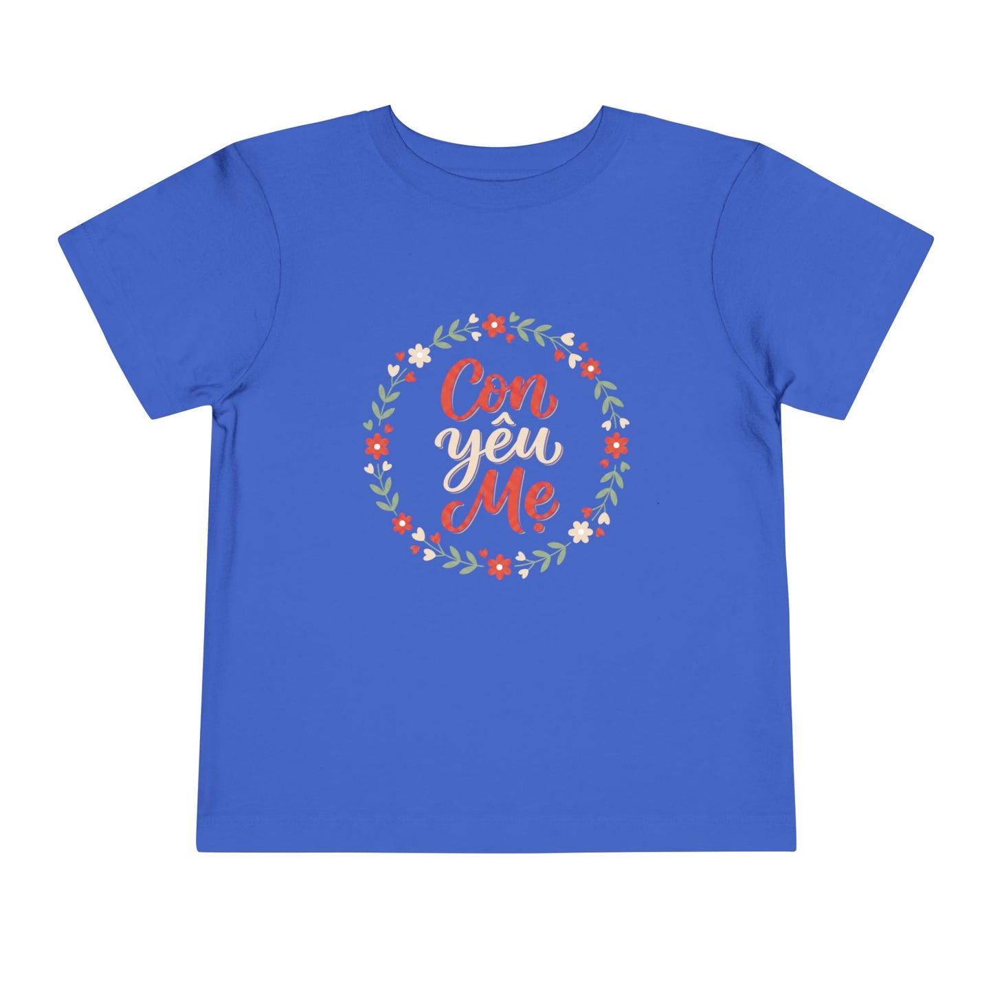 "Con Yêu Mẹ" Toddler Short Sleeve Tee — Vietnamese American Child Loves Mom Kids Shirt, Premium Cotton Bond Gift