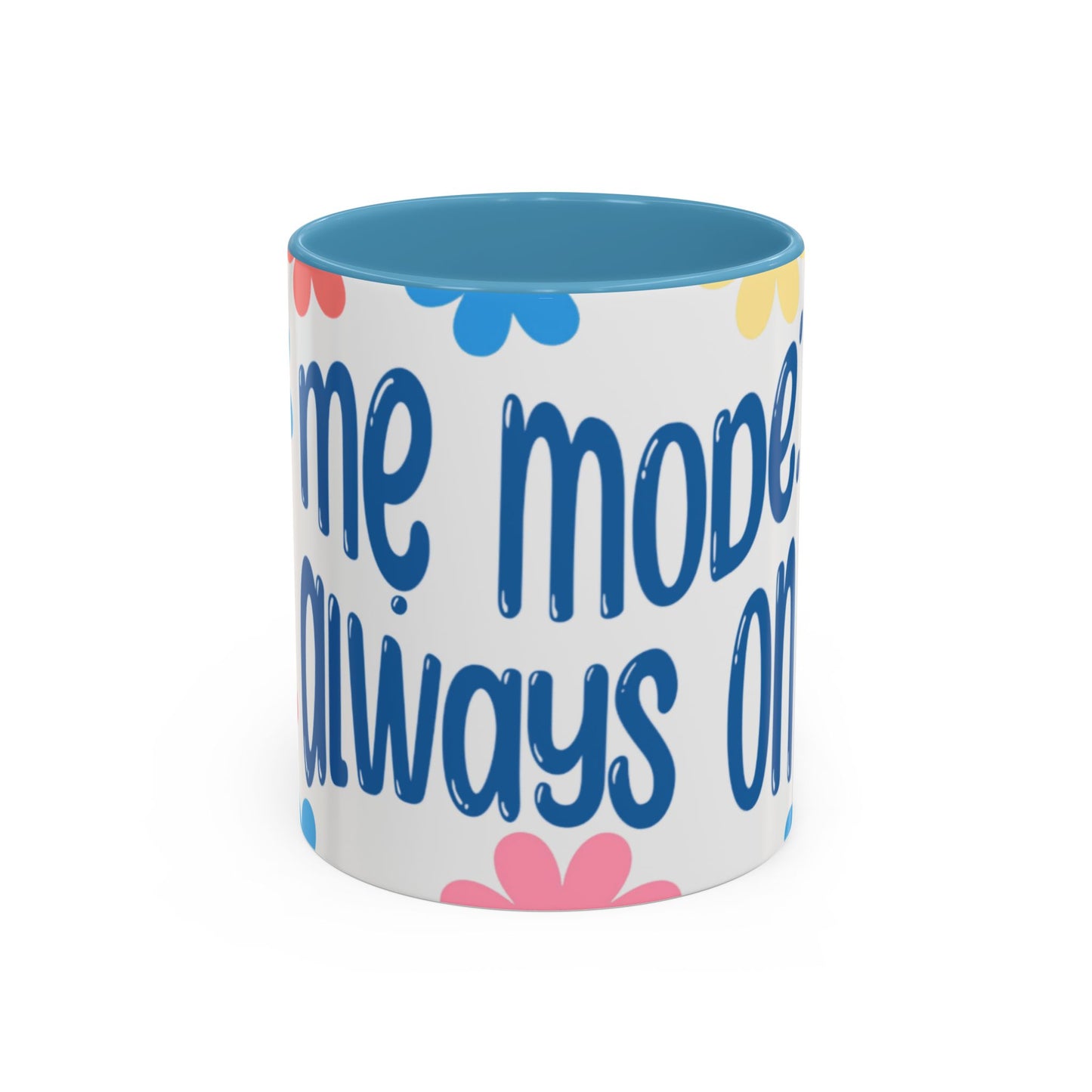 "Mẹ Mode: Always On" Floral Accent Coffee Mug (Blue) — Vietnamese American Mom Mug