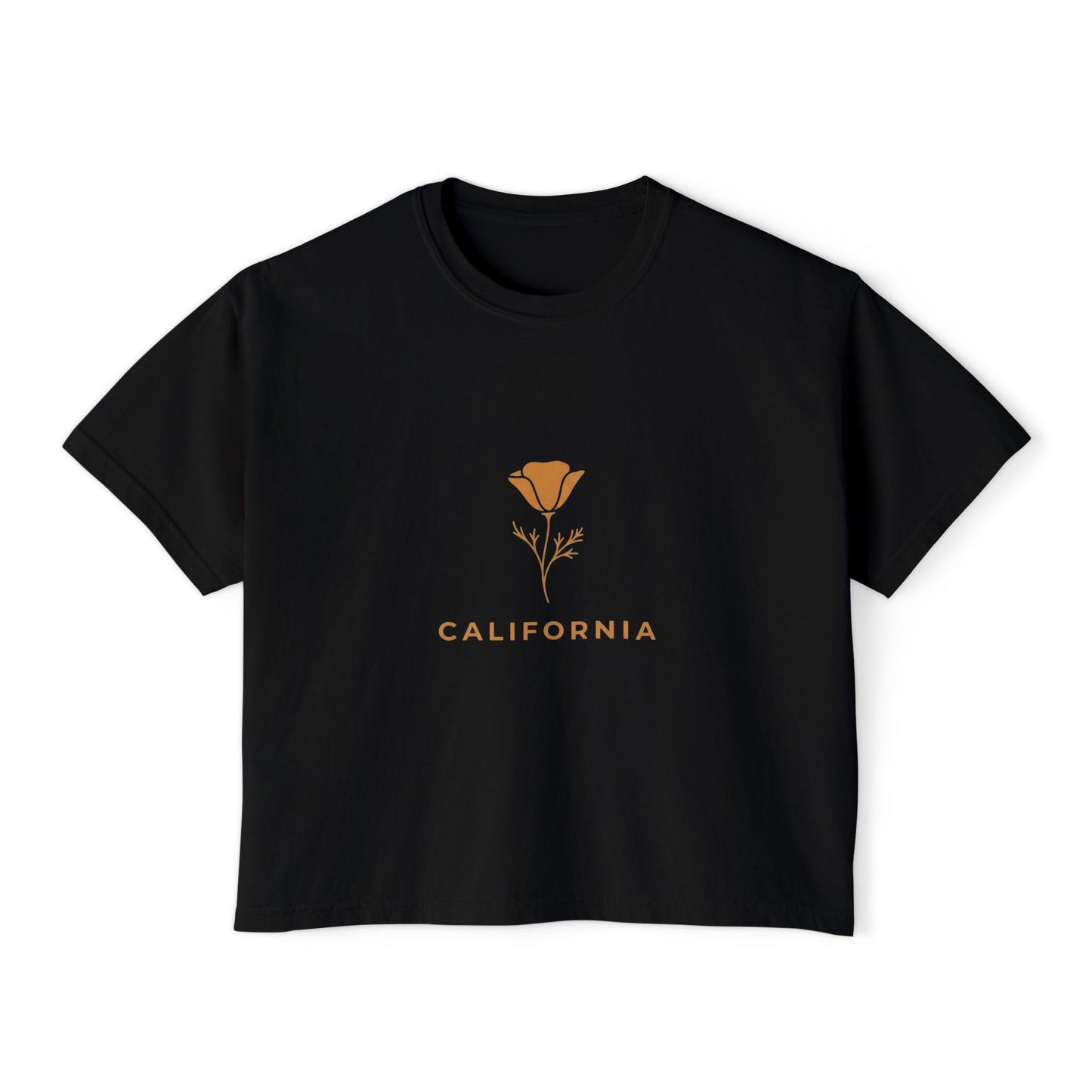 California Poppy Women's Boxy Tee — Minimal Floral Crop T-Shirt