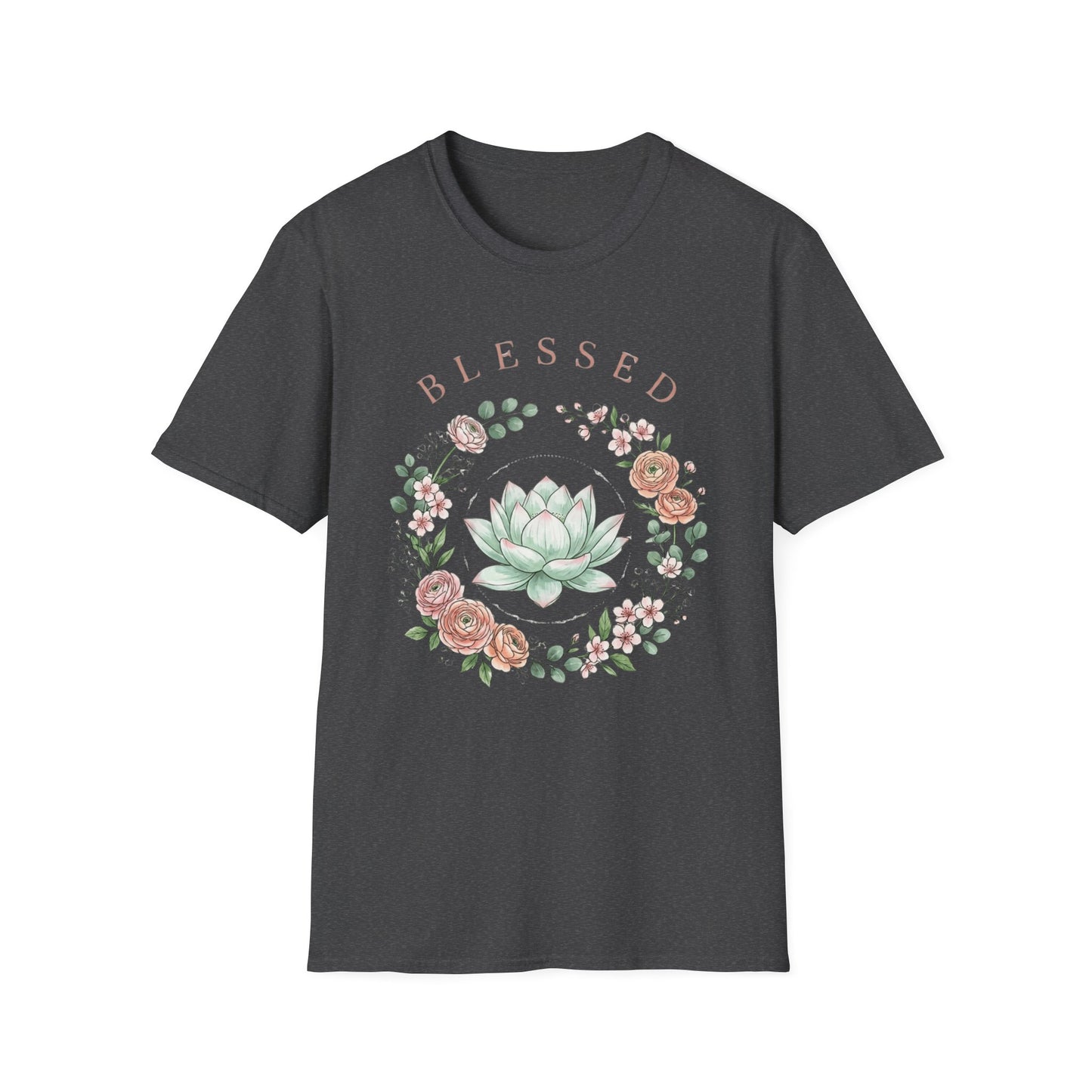"Blessed" Floral T-Shirt — Succulent & Rose Wreath Graphic Tee