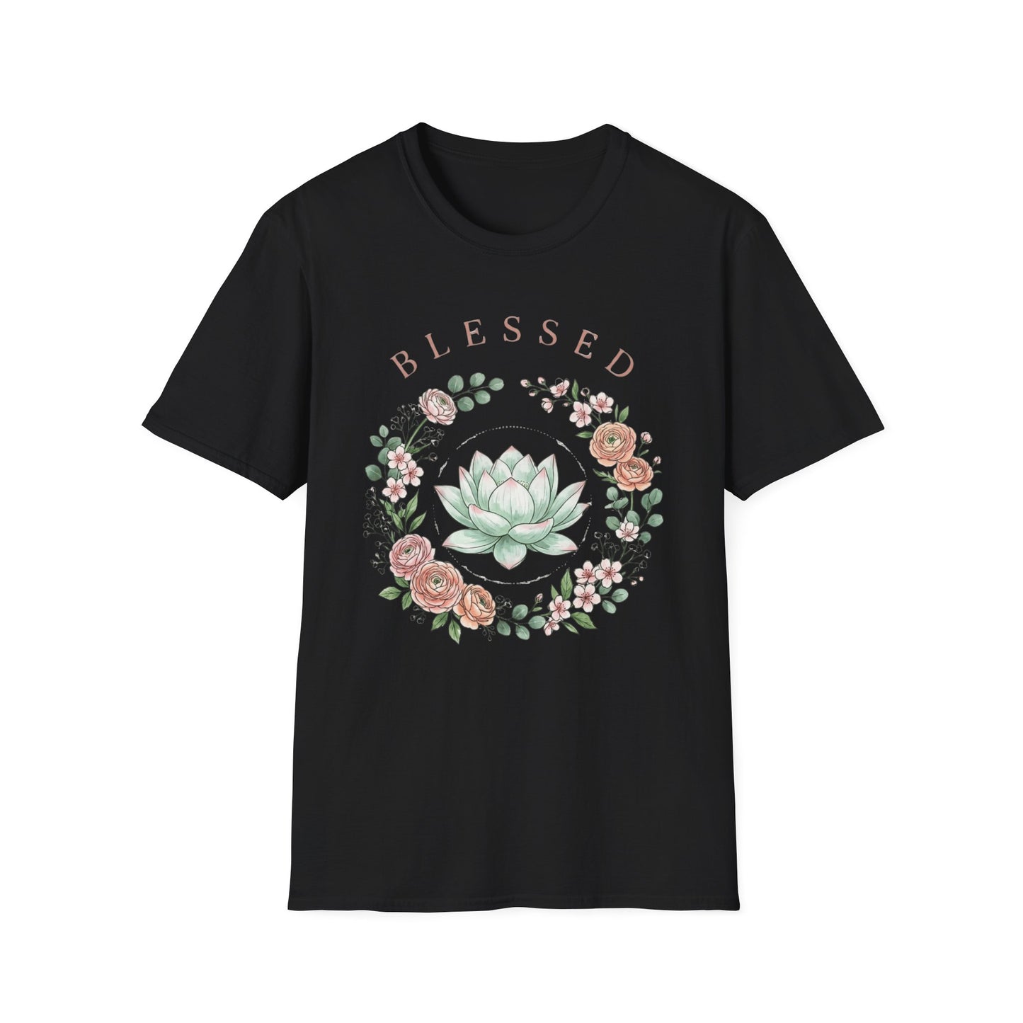 "Blessed" Floral T-Shirt — Succulent & Rose Wreath Graphic Tee