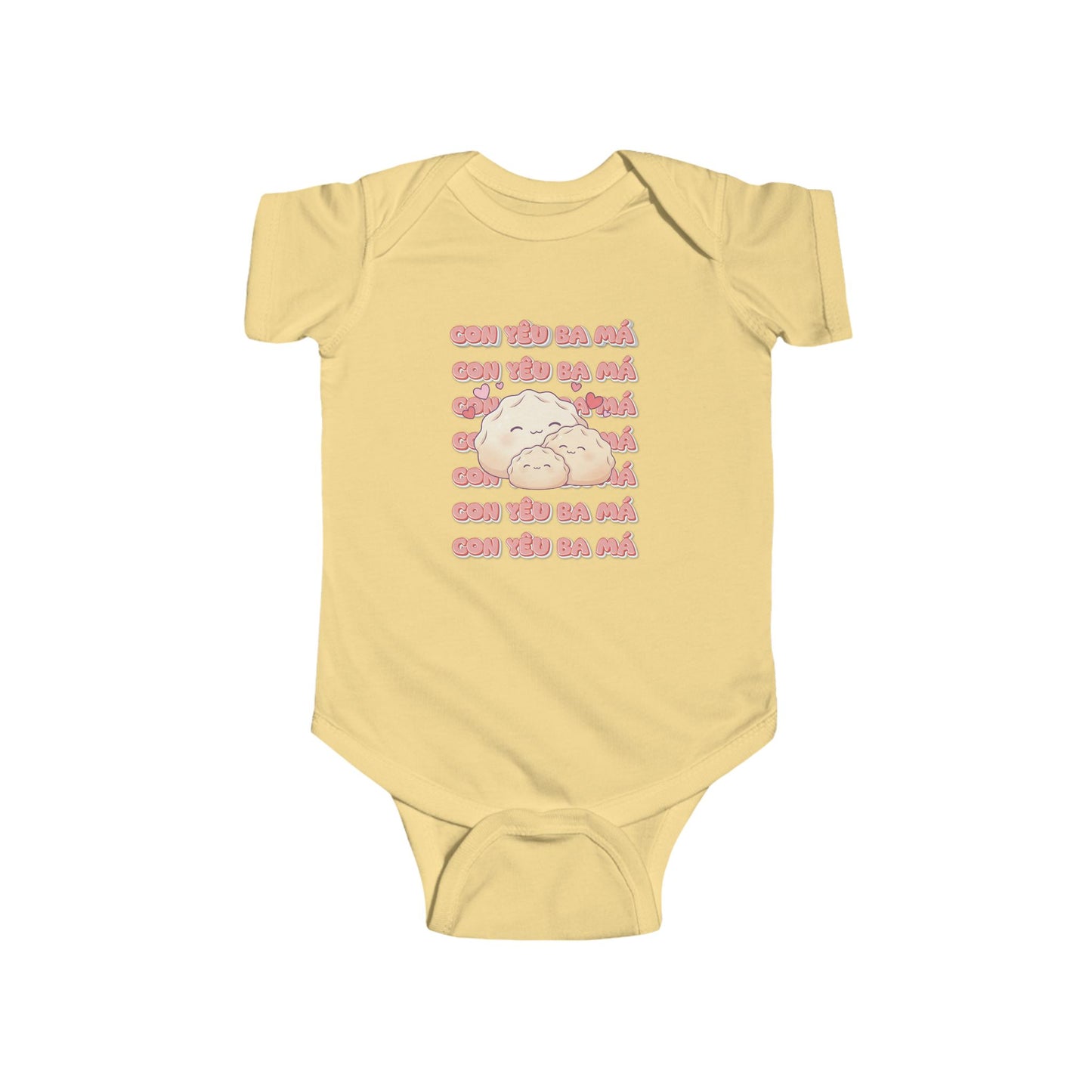 "Con Yêu Ba Má" Baby Onesie — Vietnamese American 'I Love Mom & Dad' Newborn Bodysuit, Cute Dumpling Family Gift