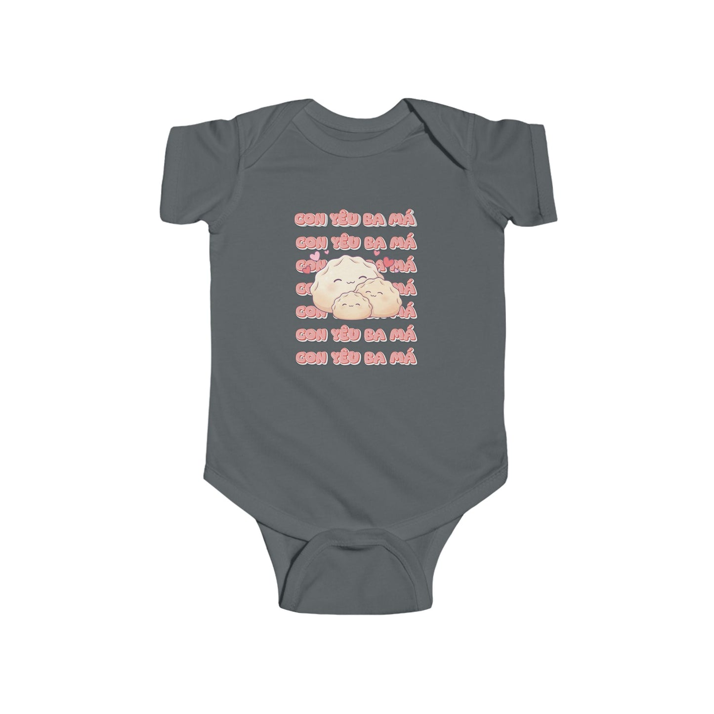 "Con Yêu Ba Má" Baby Onesie — Vietnamese American 'I Love Mom & Dad' Newborn Bodysuit, Cute Dumpling Family Gift