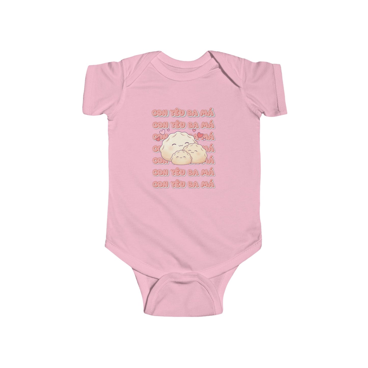 "Con Yêu Ba Má" Baby Onesie — Vietnamese American 'I Love Mom & Dad' Newborn Bodysuit, Cute Dumpling Family Gift