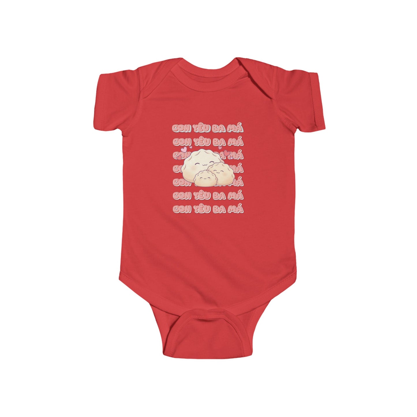 "Con Yêu Ba Má" Baby Onesie — Vietnamese American 'I Love Mom & Dad' Newborn Bodysuit, Cute Dumpling Family Gift