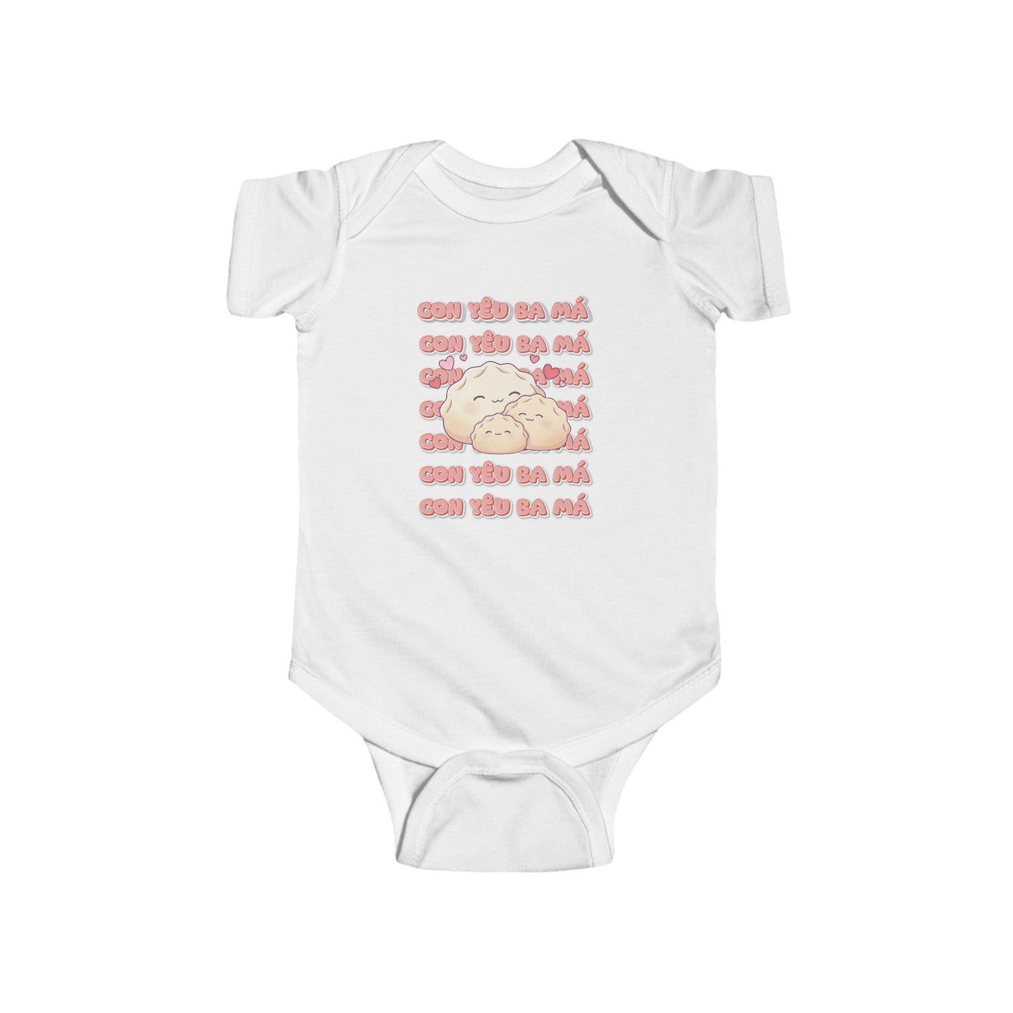 "Con Yêu Ba Má" Baby Onesie — Vietnamese American 'I Love Mom & Dad' Newborn Bodysuit, Cute Dumpling Family Gift