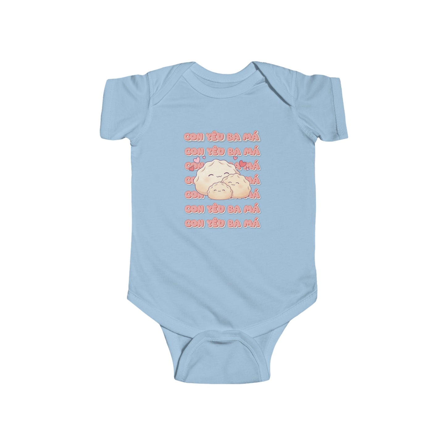 "Con Yêu Ba Má" Baby Onesie — Vietnamese American 'I Love Mom & Dad' Newborn Bodysuit, Cute Dumpling Family Gift