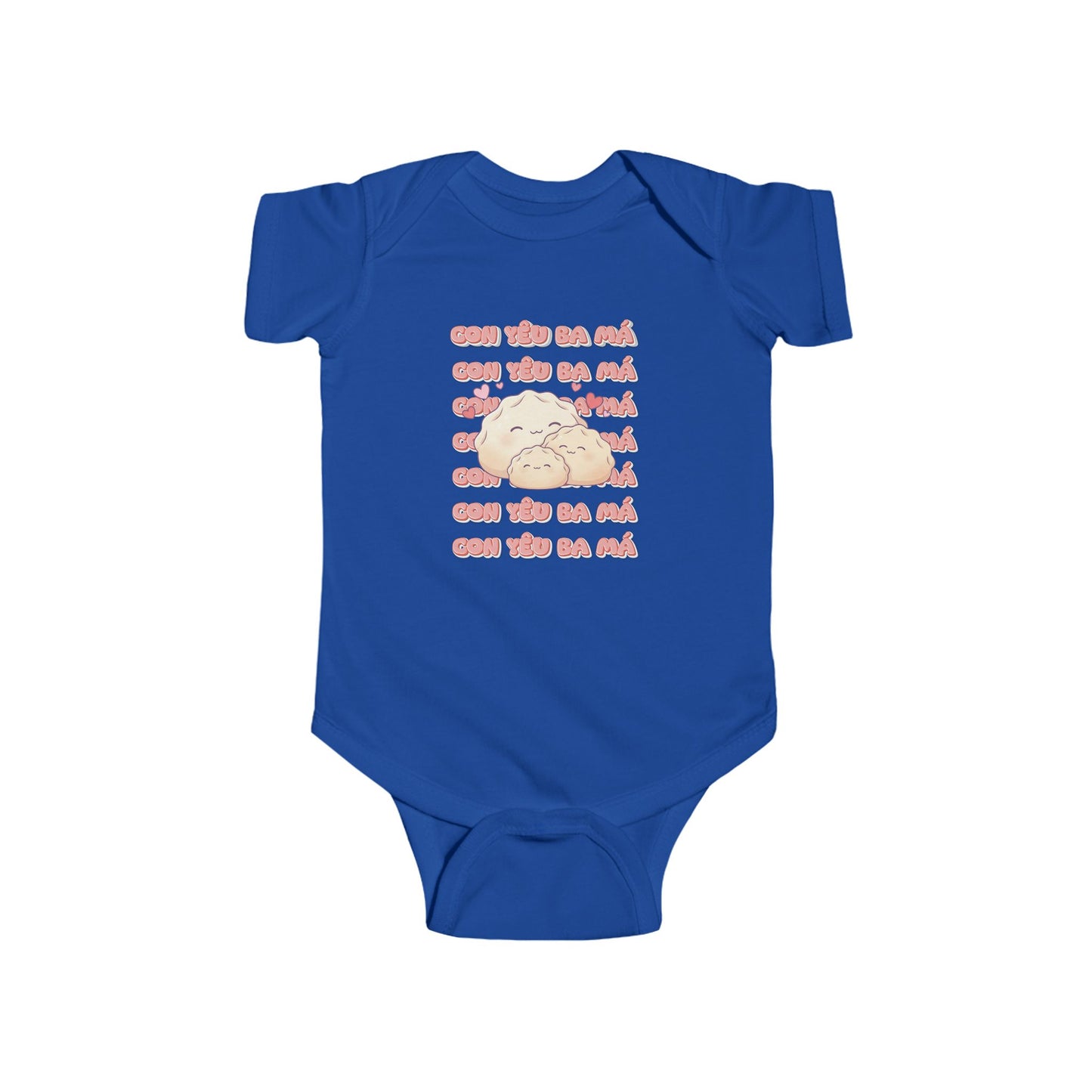 "Con Yêu Ba Má" Baby Onesie — Vietnamese American 'I Love Mom & Dad' Newborn Bodysuit, Cute Dumpling Family Gift