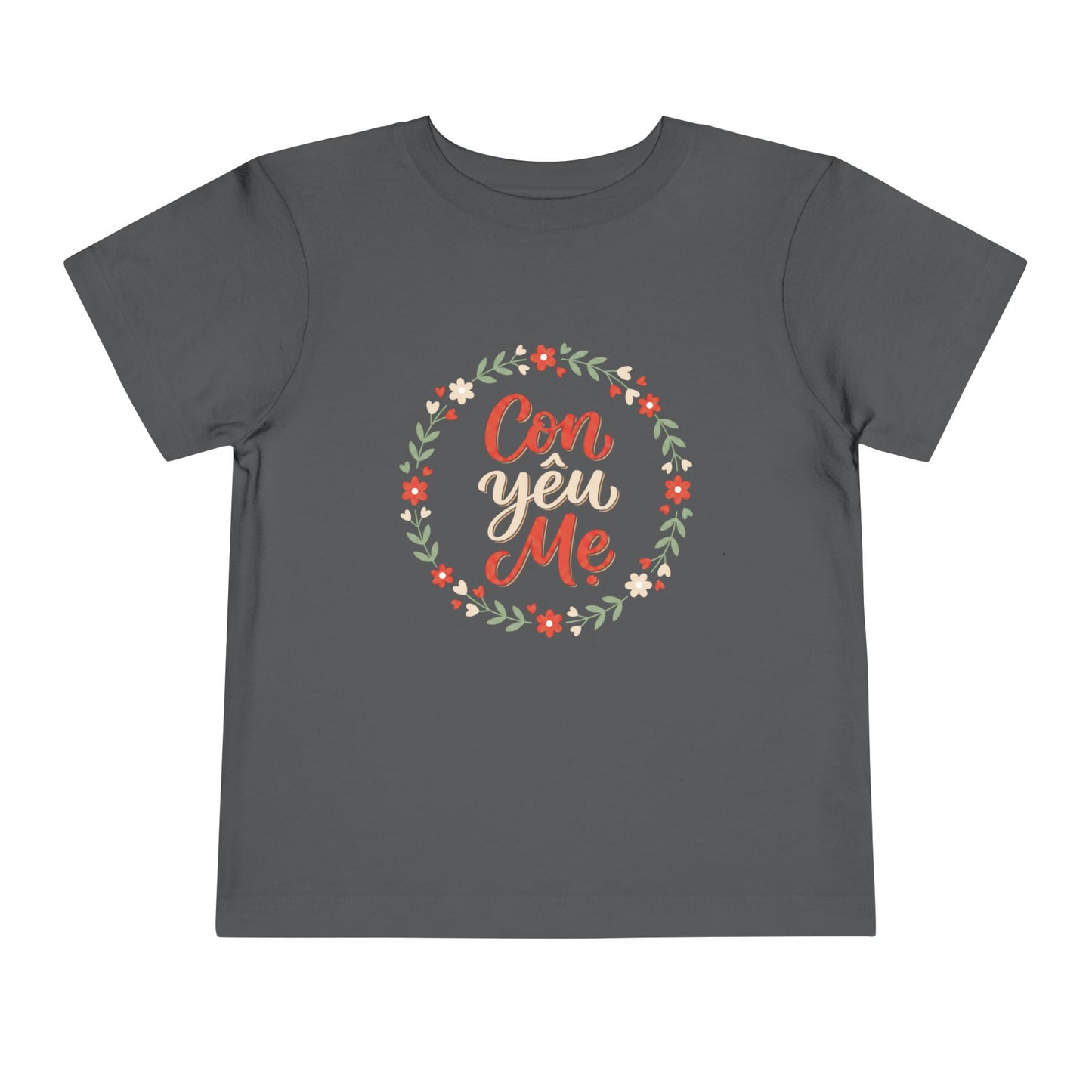 "Con Yêu Mẹ" Toddler Short Sleeve Tee — Vietnamese American Child Loves Mom Kids Shirt, Premium Cotton Bond Gift