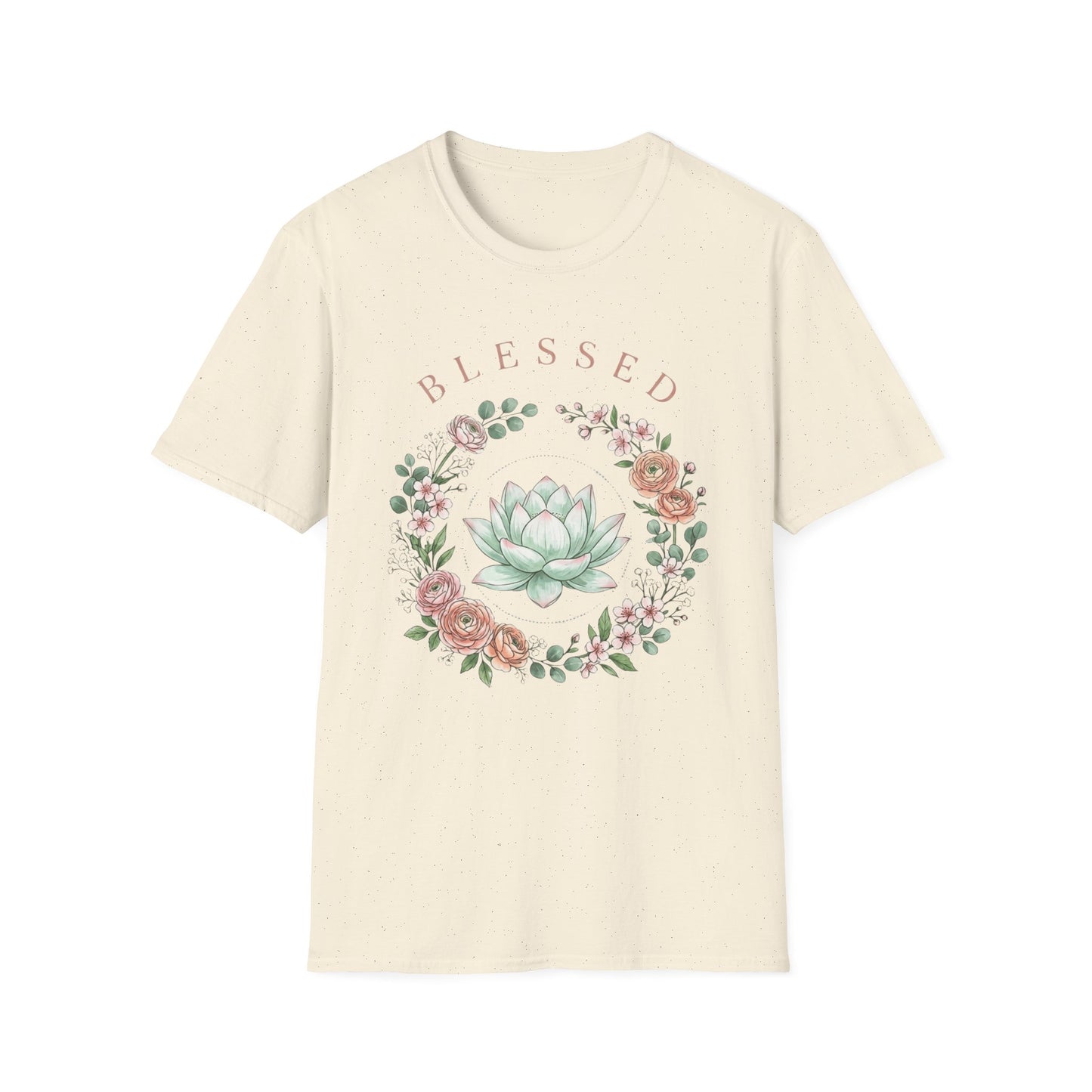 "Blessed" Floral T-Shirt — Succulent & Rose Wreath Graphic Tee