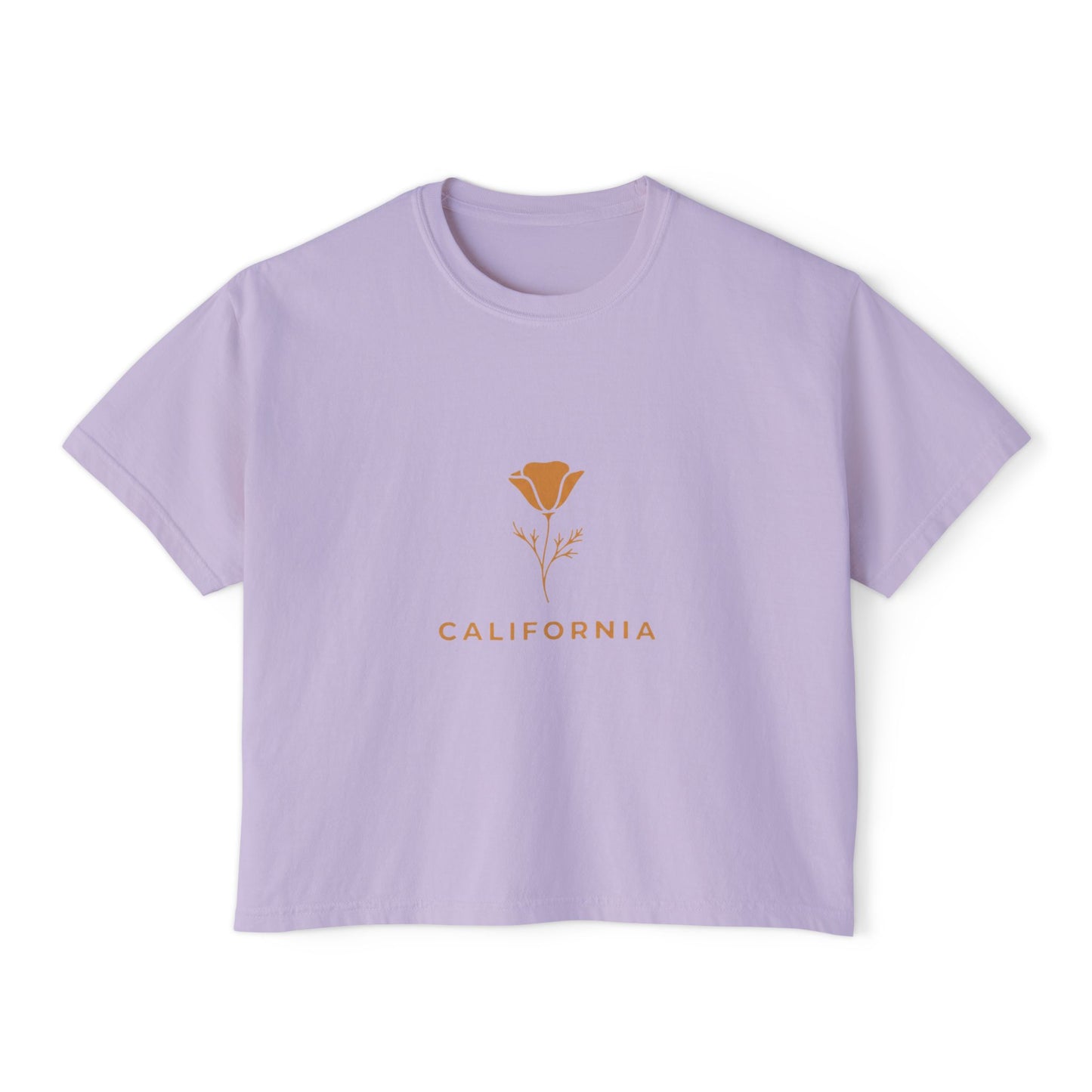 California Poppy Women's Boxy Tee — Minimal Floral Crop T-Shirt