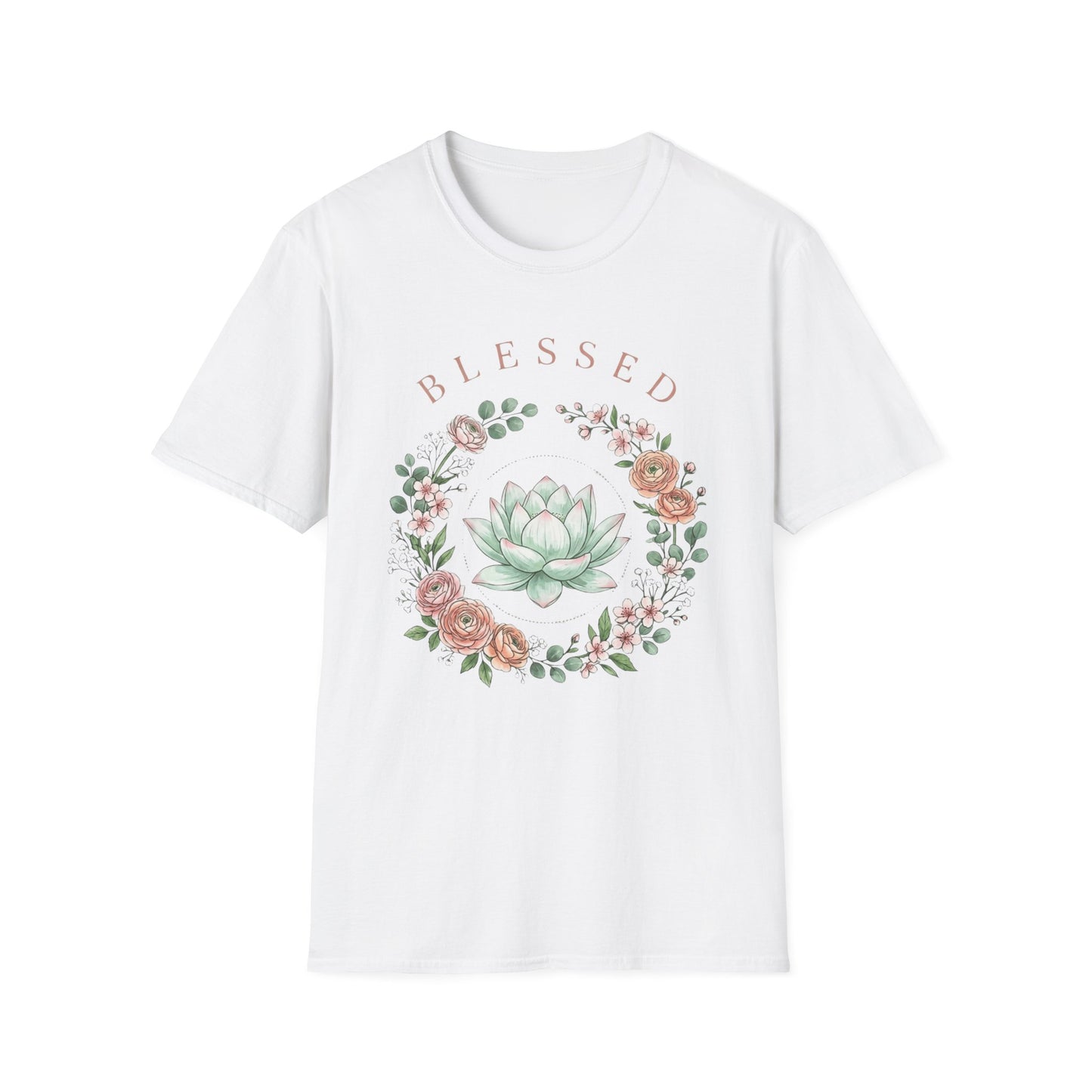 "Blessed" Floral T-Shirt — Succulent & Rose Wreath Graphic Tee