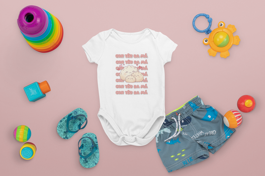 "Con Yêu Ba Má" Baby Onesie — Vietnamese American 'I Love Mom & Dad' Newborn Bodysuit, Cute Dumpling Family Gift