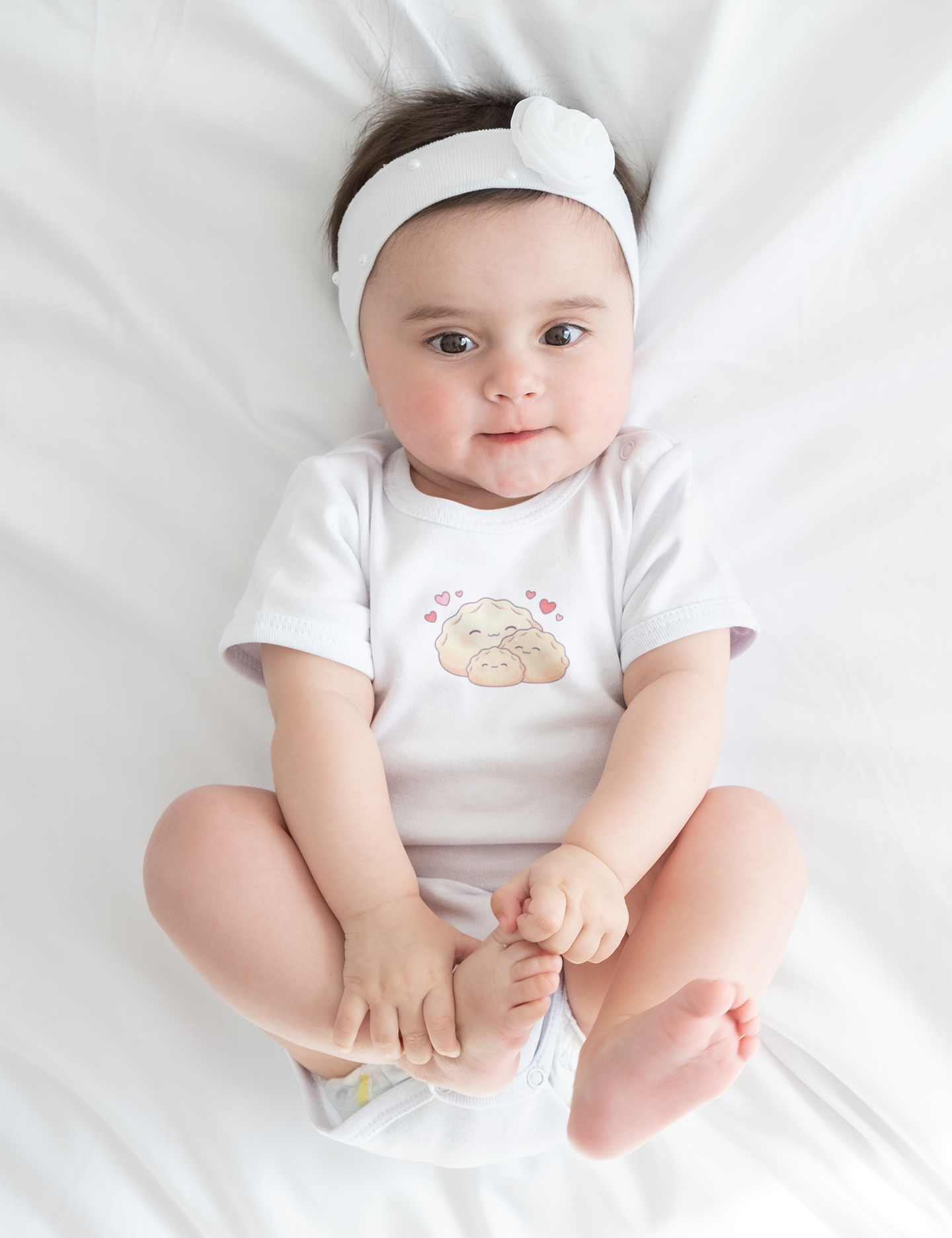 Dumplings Cuddling Baby Onesie — Kawaii Vietnamese American Newborn Bodysuit, Cute Asian Foodie Baby Gift