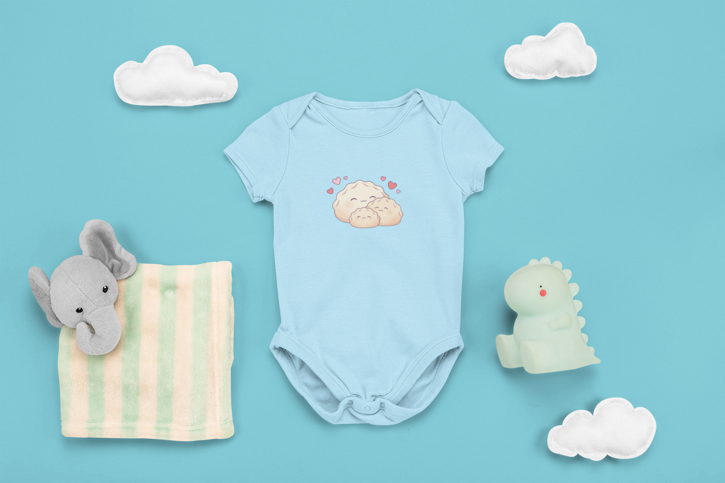 Dumplings Cuddling Baby Onesie — Kawaii Vietnamese American Newborn Bodysuit, Cute Asian Foodie Baby Gift