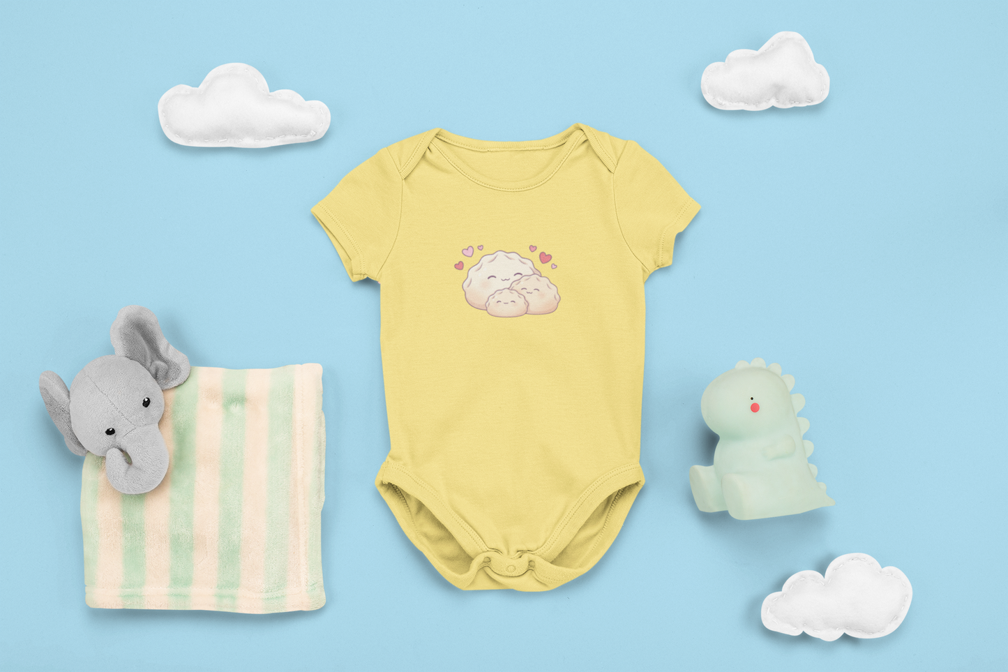 Dumplings Cuddling Baby Onesie — Kawaii Vietnamese American Newborn Bodysuit, Cute Asian Foodie Baby Gift