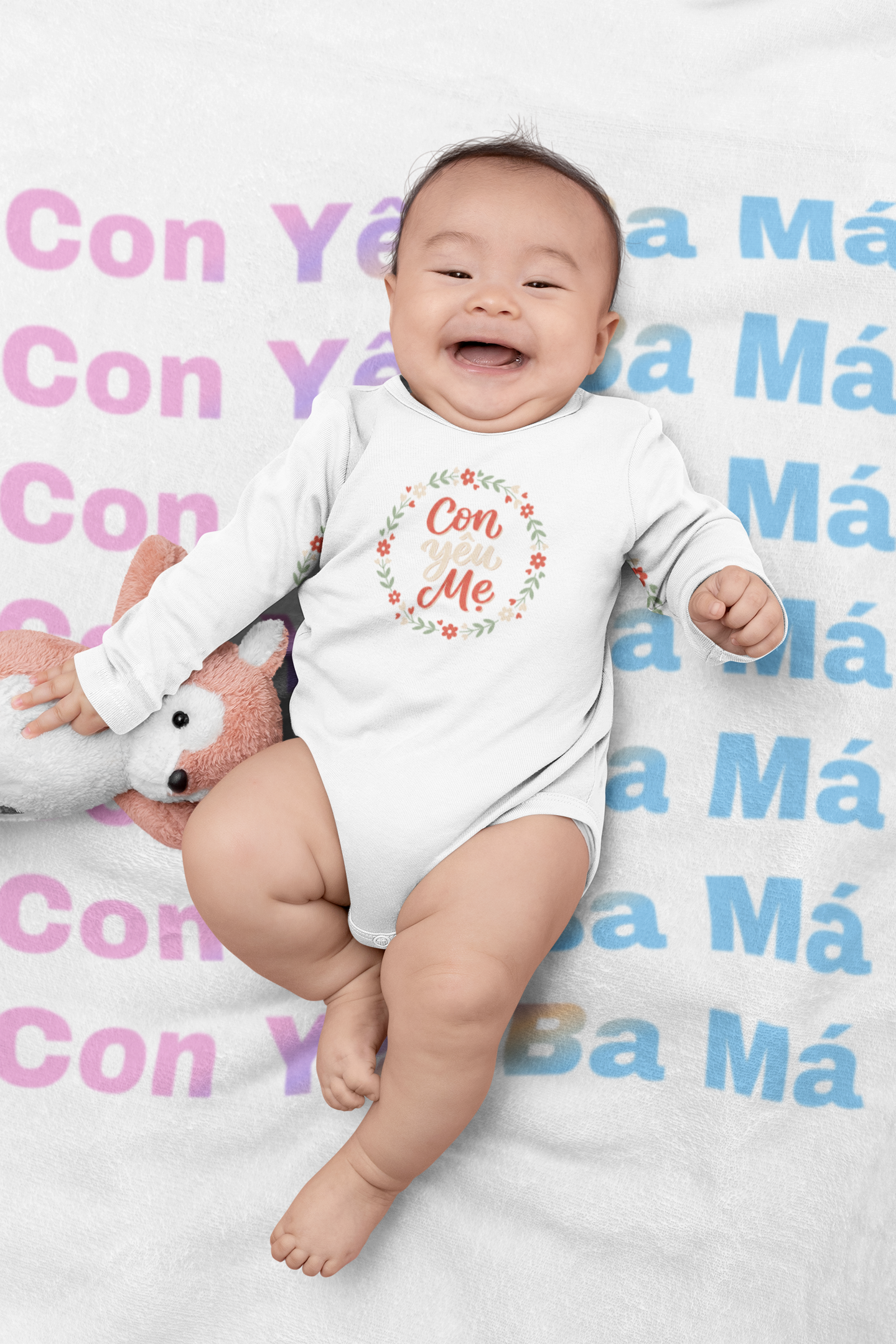 "Con Yêu Mẹ" Baby Onesie — Vietnamese American 'I Love Mom' Newborn Bodysuit, Cute Mother's Day Baby Gift