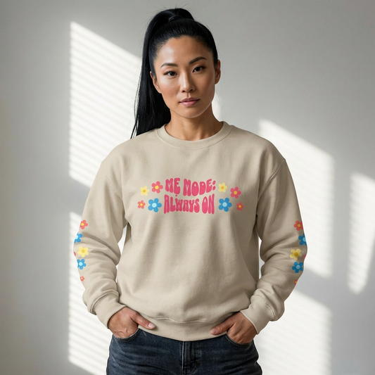 "Mẹ Mode: Always On" Vietnamese American Mom Floral Crewneck Sweatshirt