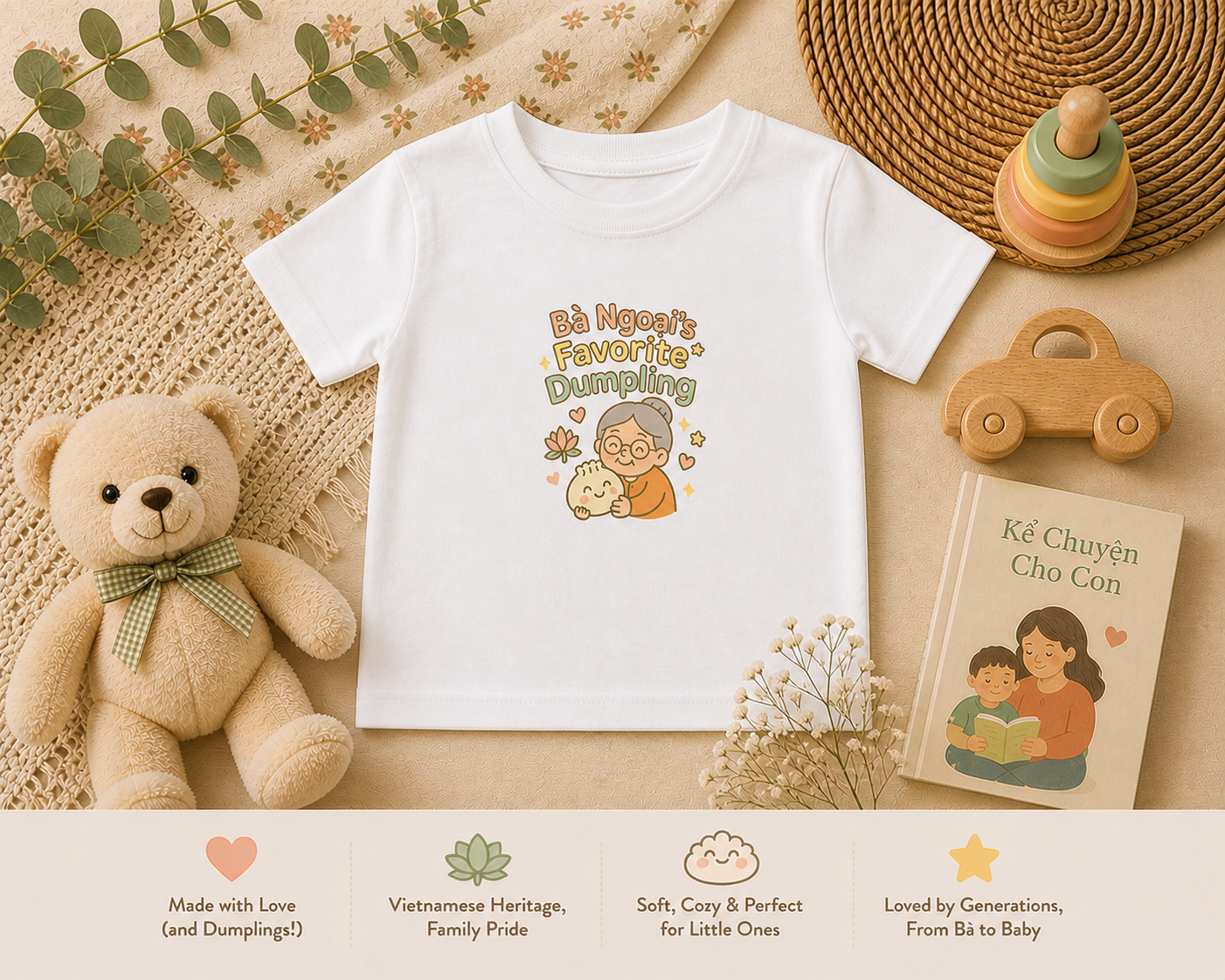 "Bà Ngoại's Favorite Dumpling" Toddler Tee — Vietnamese American Maternal Grandma Kids Shirt, Cute Dumpling Bond Gift