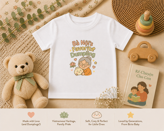 "Bà Nội's Favorite Dumpling" Toddler Tee — Vietnamese American Paternal Grandma Kids Shirt, Cute Dumpling Bond Gift