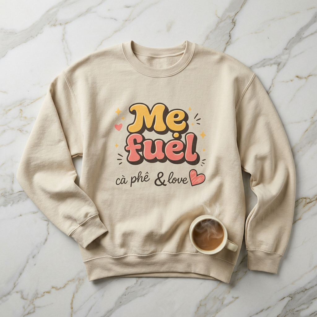 "Mẹ Fuel Cà Phê & Love" Crewneck — Vietnamese American Mom Sweatshirt