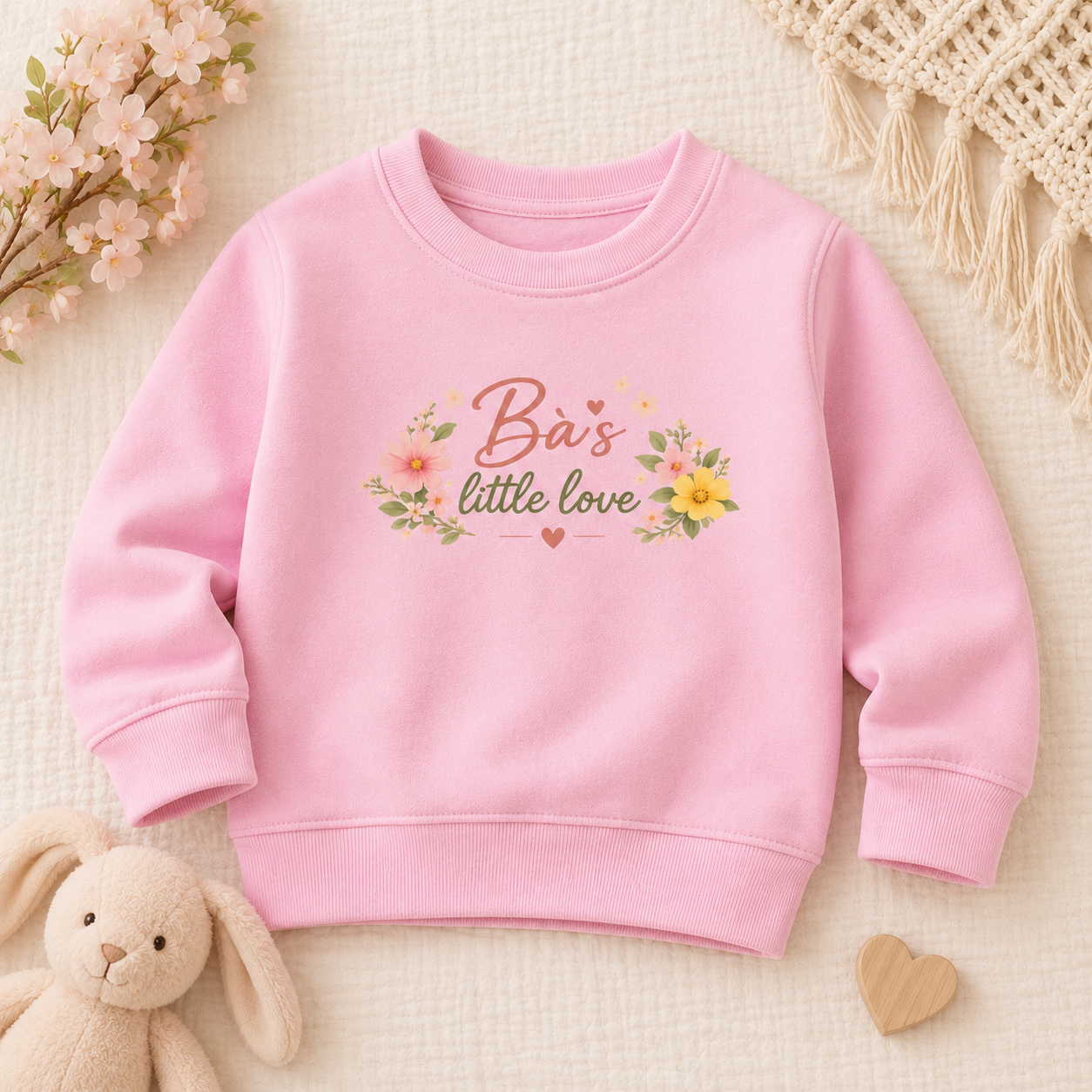 "Bà’s Little Love" Floral Vietnamese American Inspired Grandma Loving Toddler Sweatshirt