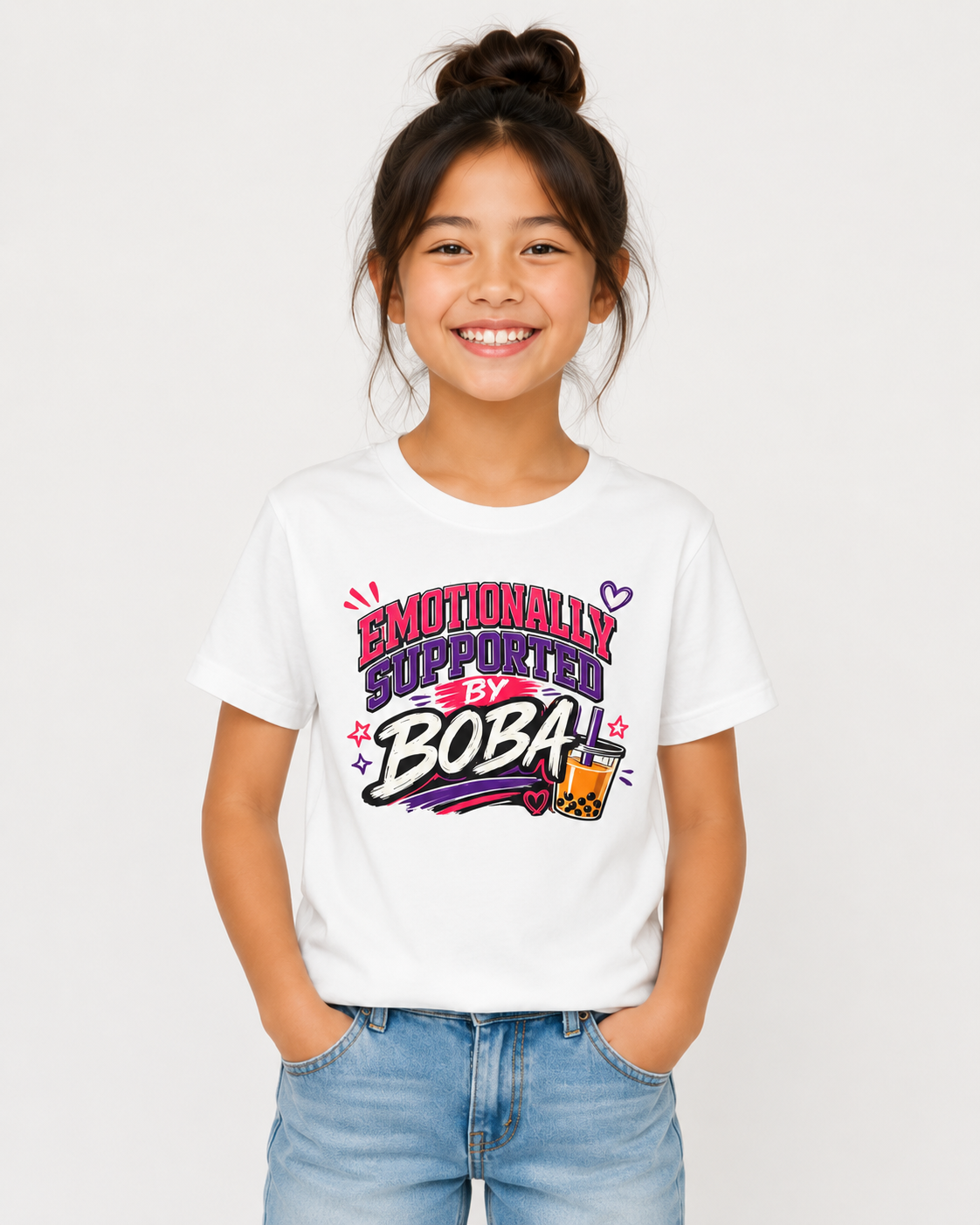 "Emotionally Supported By Boba" Kids T-Shirt — Vietnamese American Youth Tee