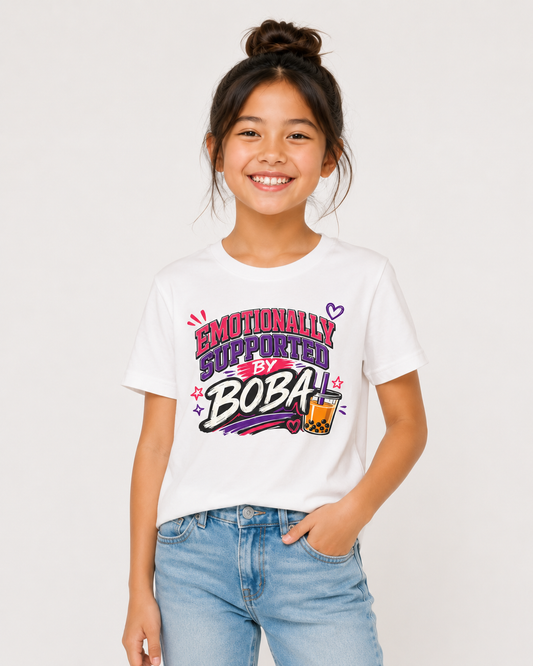 "Emotionally Supported By Boba" Kids T-Shirt — Vietnamese American Youth Tee