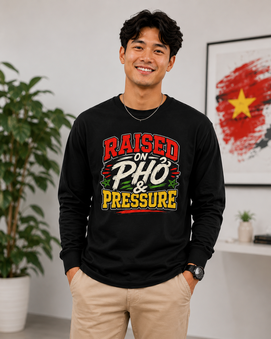 "Raised on Phở and Pressure" Vietnamese American Long Sleeve Tee
