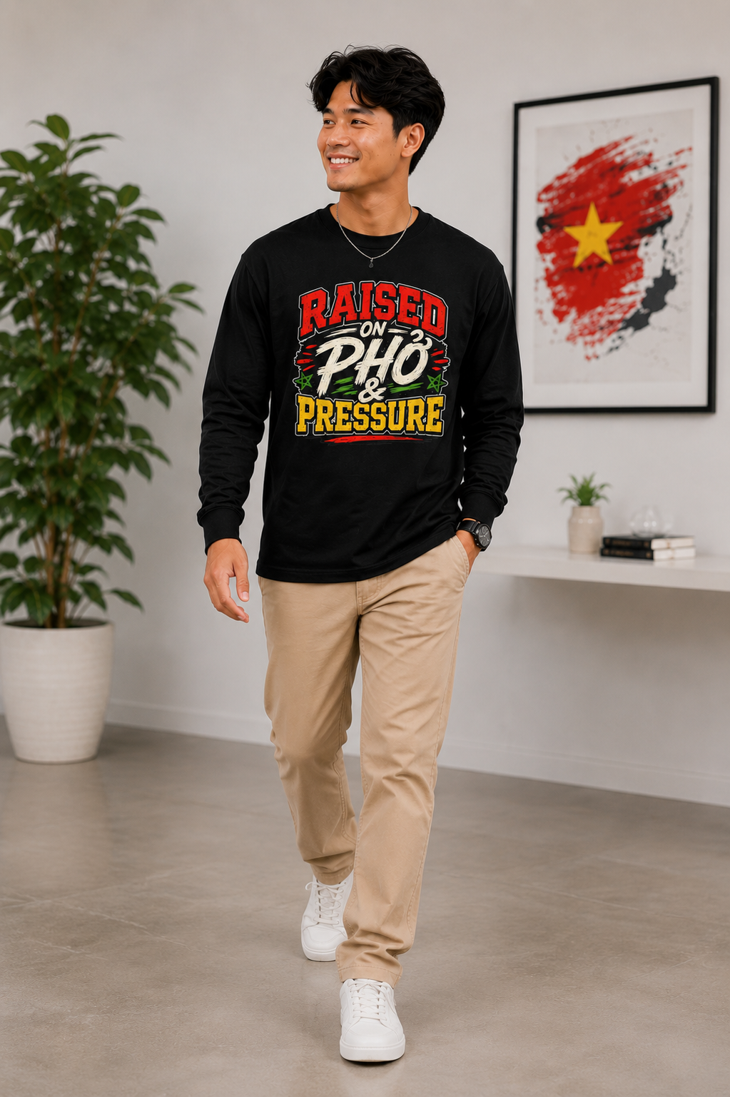 "Raised on Phở and Pressure" Vietnamese American Long Sleeve Tee
