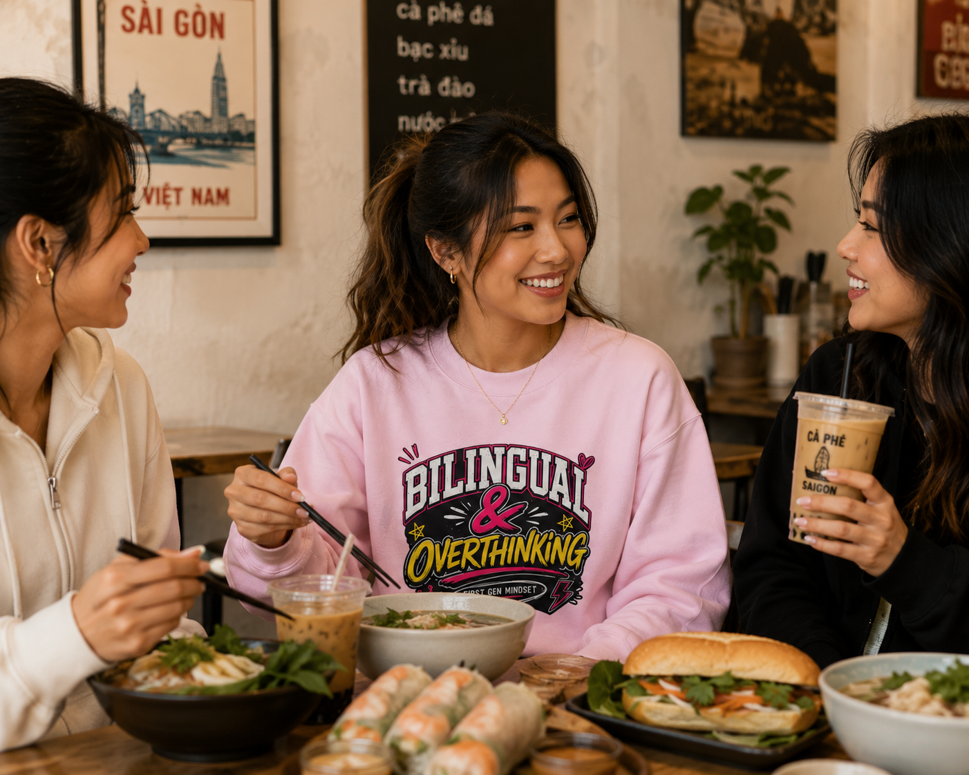 "Bilingual & Overthinking" Crewneck Sweatshirt — For Multilingual Deep Thinkers