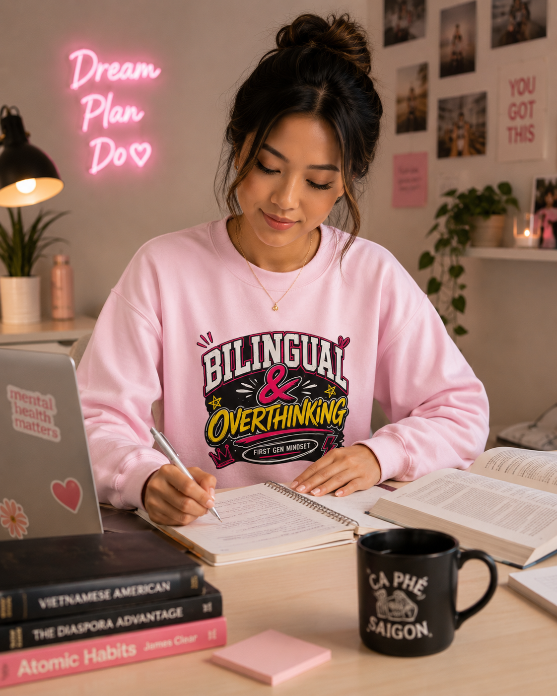 "Bilingual & Overthinking" Crewneck Sweatshirt — For Multilingual Deep Thinkers