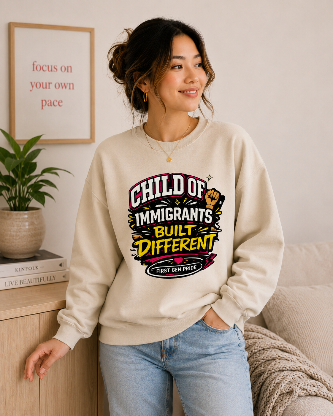 "Child of Immigrants Built Different" Crewneck Sweatshirt