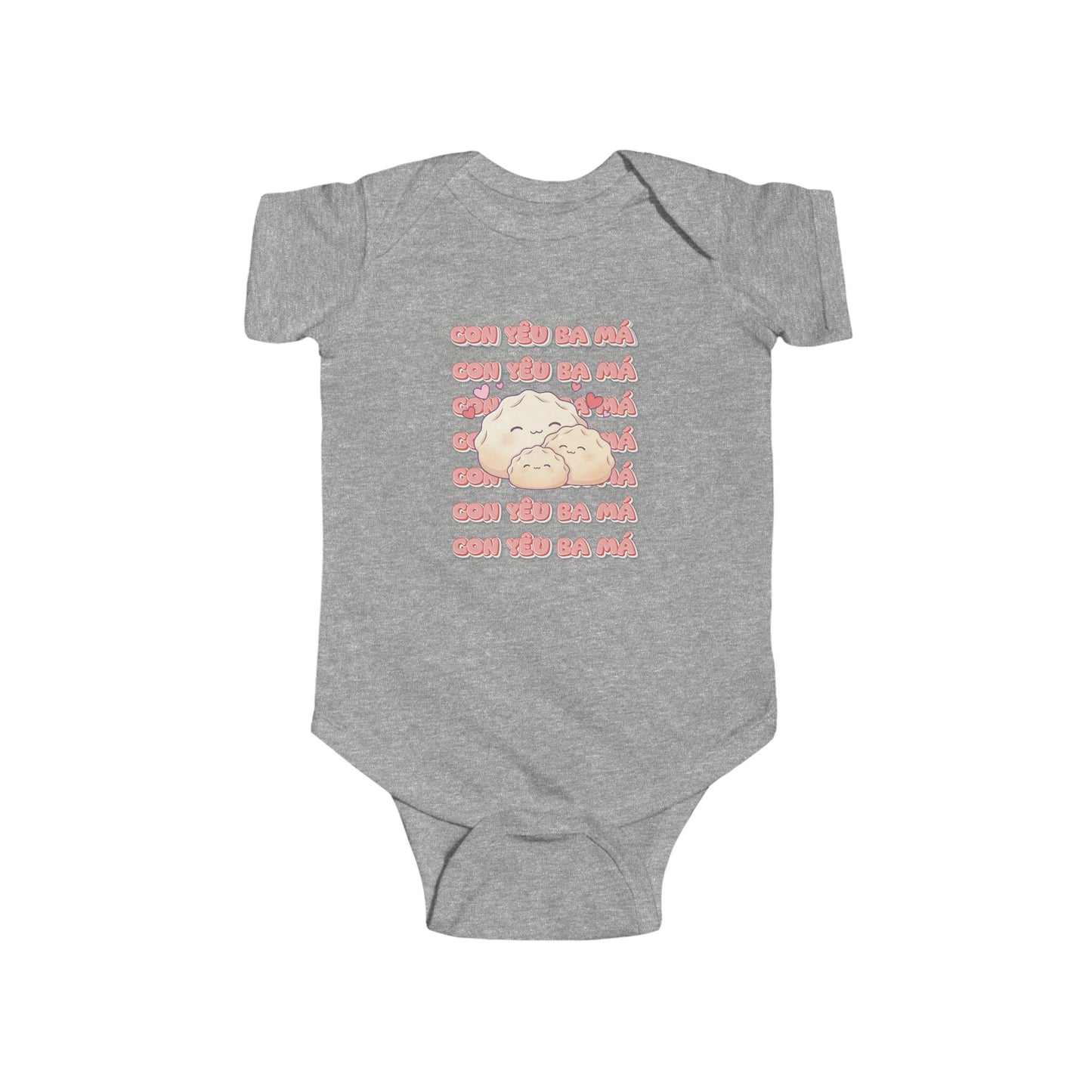 "Con Yêu Ba Má" Baby Onesie — Vietnamese American 'I Love Mom & Dad' Newborn Bodysuit, Cute Dumpling Family Gift
