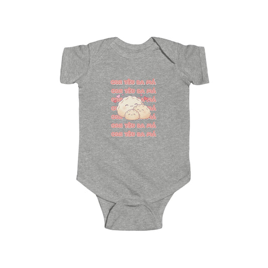 "Con Yêu Ba Má" Baby Onesie — Vietnamese American 'I Love Mom & Dad' Newborn Bodysuit, Cute Dumpling Family Gift
