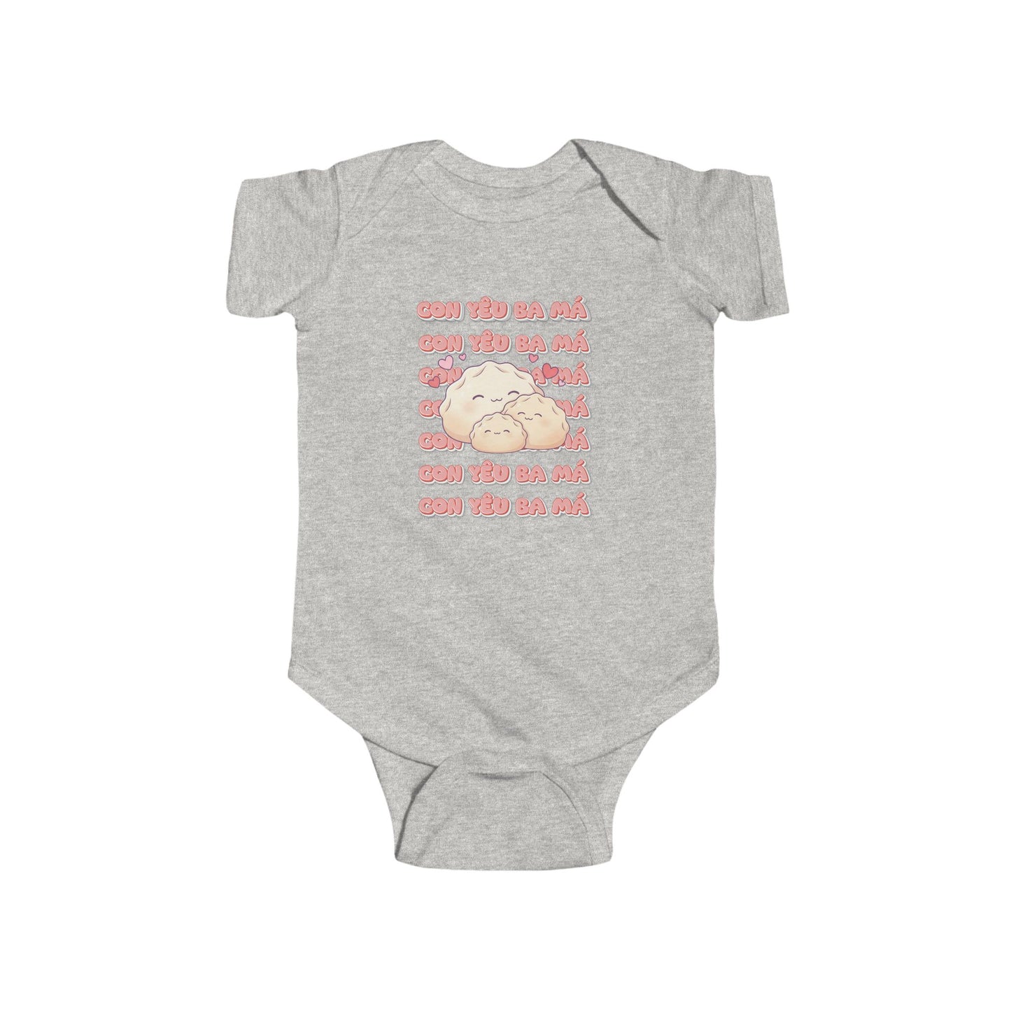 "Con Yêu Ba Má" Baby Onesie — Vietnamese American 'I Love Mom & Dad' Newborn Bodysuit, Cute Dumpling Family Gift