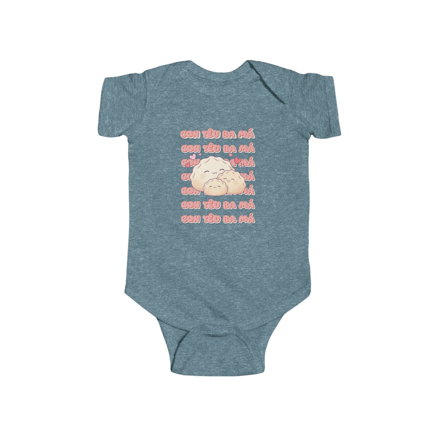 "Con Yêu Ba Má" Baby Onesie — Vietnamese American 'I Love Mom & Dad' Newborn Bodysuit, Cute Dumpling Family Gift