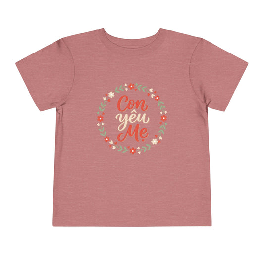 "Con Yêu Mẹ" Toddler Short Sleeve Tee — Vietnamese American Child Loves Mom Kids Shirt, Premium Cotton Bond Gift