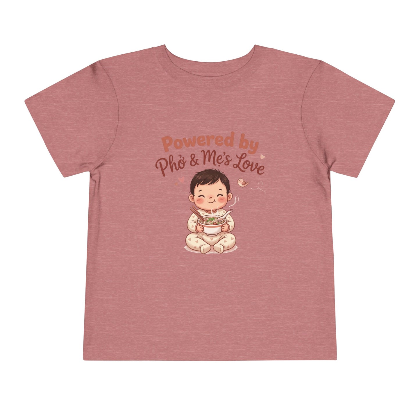 "Powered by Phở and Mẹ's Love" Toddler Tee — Vietnamese American Kids Shirt, Cute Foodie Mom Bond Graphic
