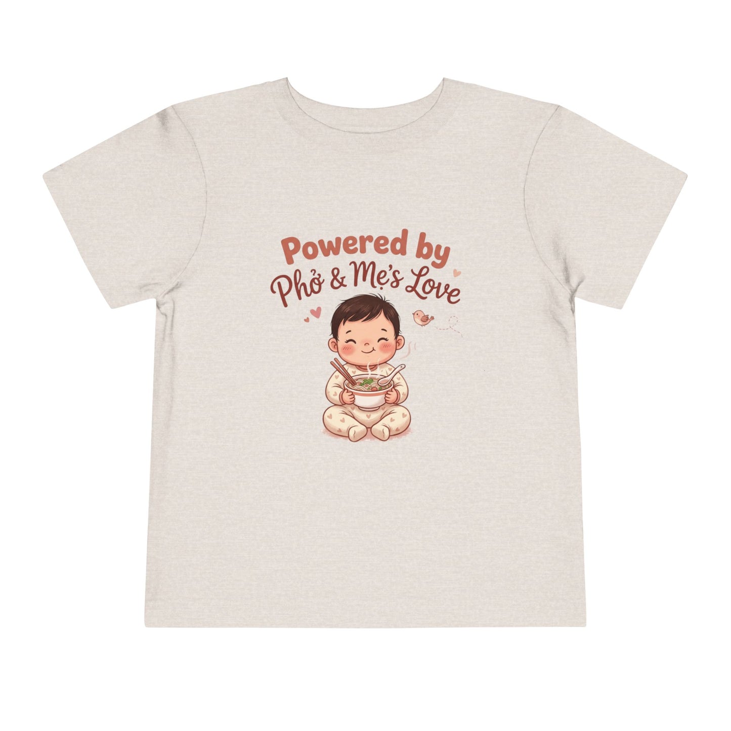 "Powered by Phở and Mẹ's Love" Toddler Tee — Vietnamese American Kids Shirt, Cute Foodie Mom Bond Graphic