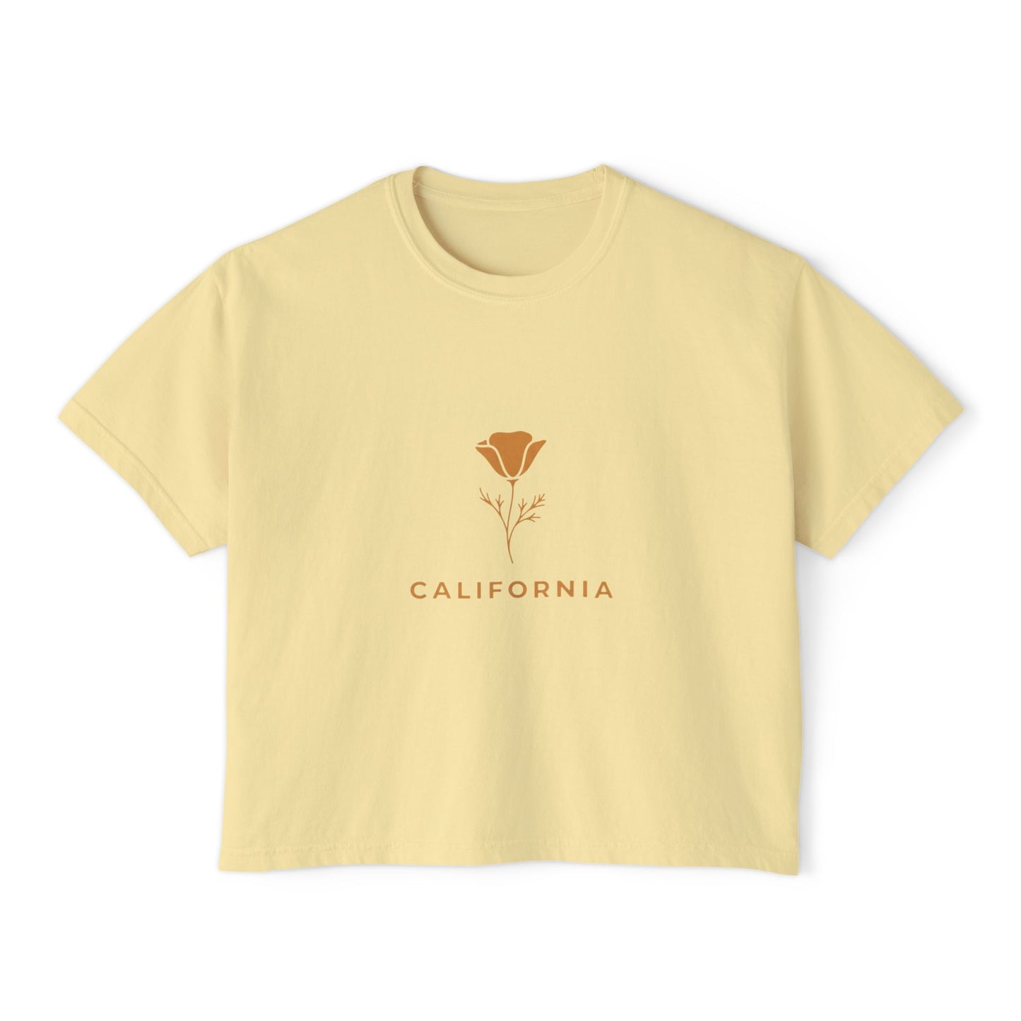 California Poppy Women's Boxy Tee — Minimal Floral Crop T-Shirt