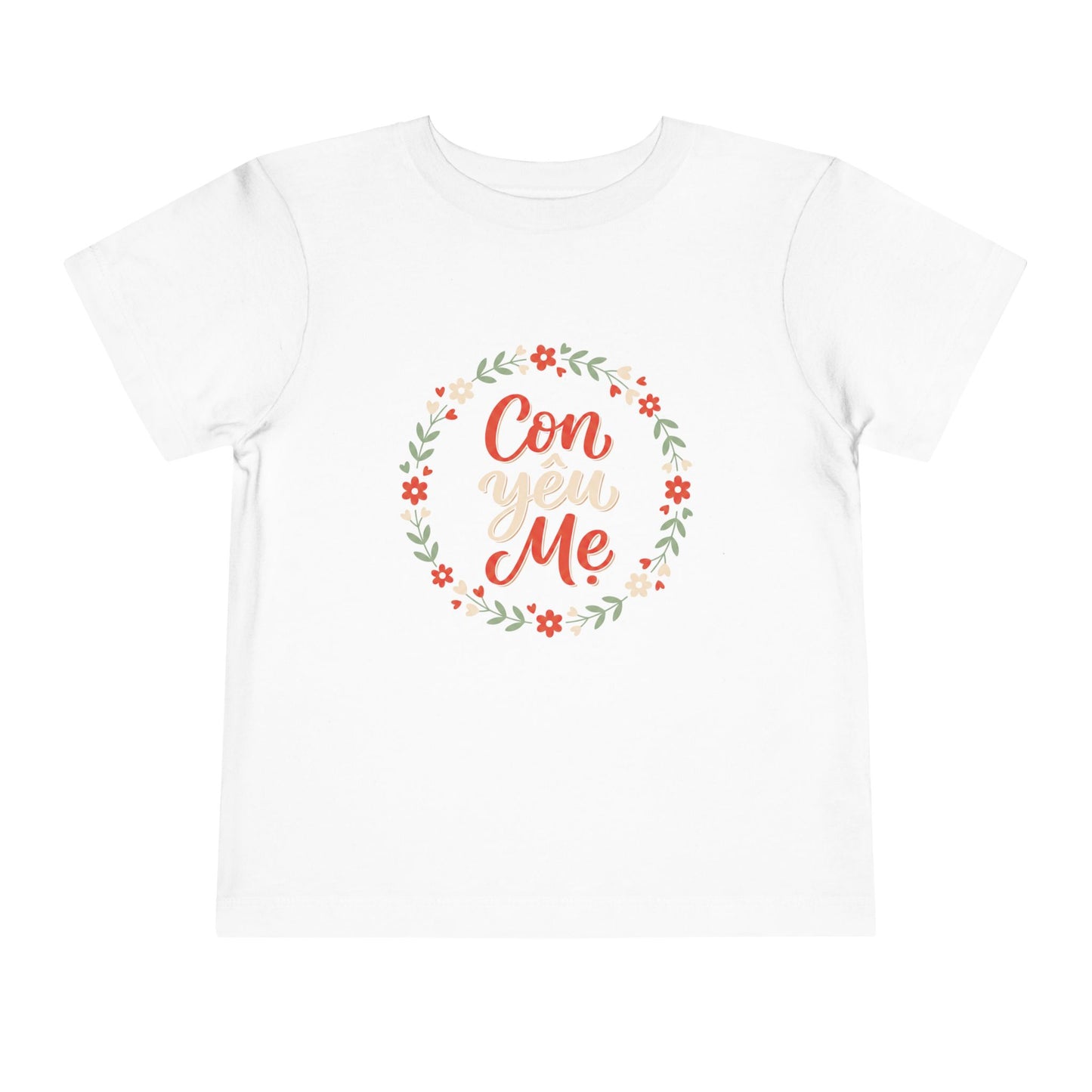 "Con Yêu Mẹ" Toddler Short Sleeve Tee — Vietnamese American Child Loves Mom Kids Shirt, Premium Cotton Bond Gift