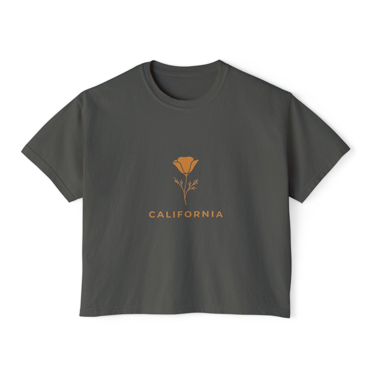 California Poppy Women's Boxy Tee — Minimal Floral Crop T-Shirt