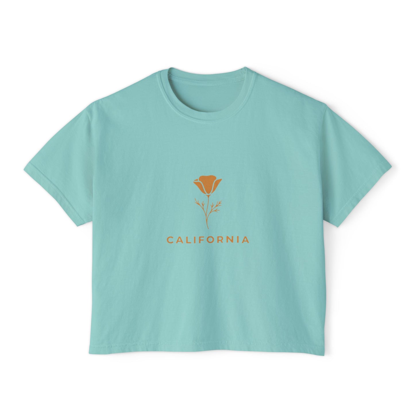California Poppy Women's Boxy Tee — Minimal Floral Crop T-Shirt